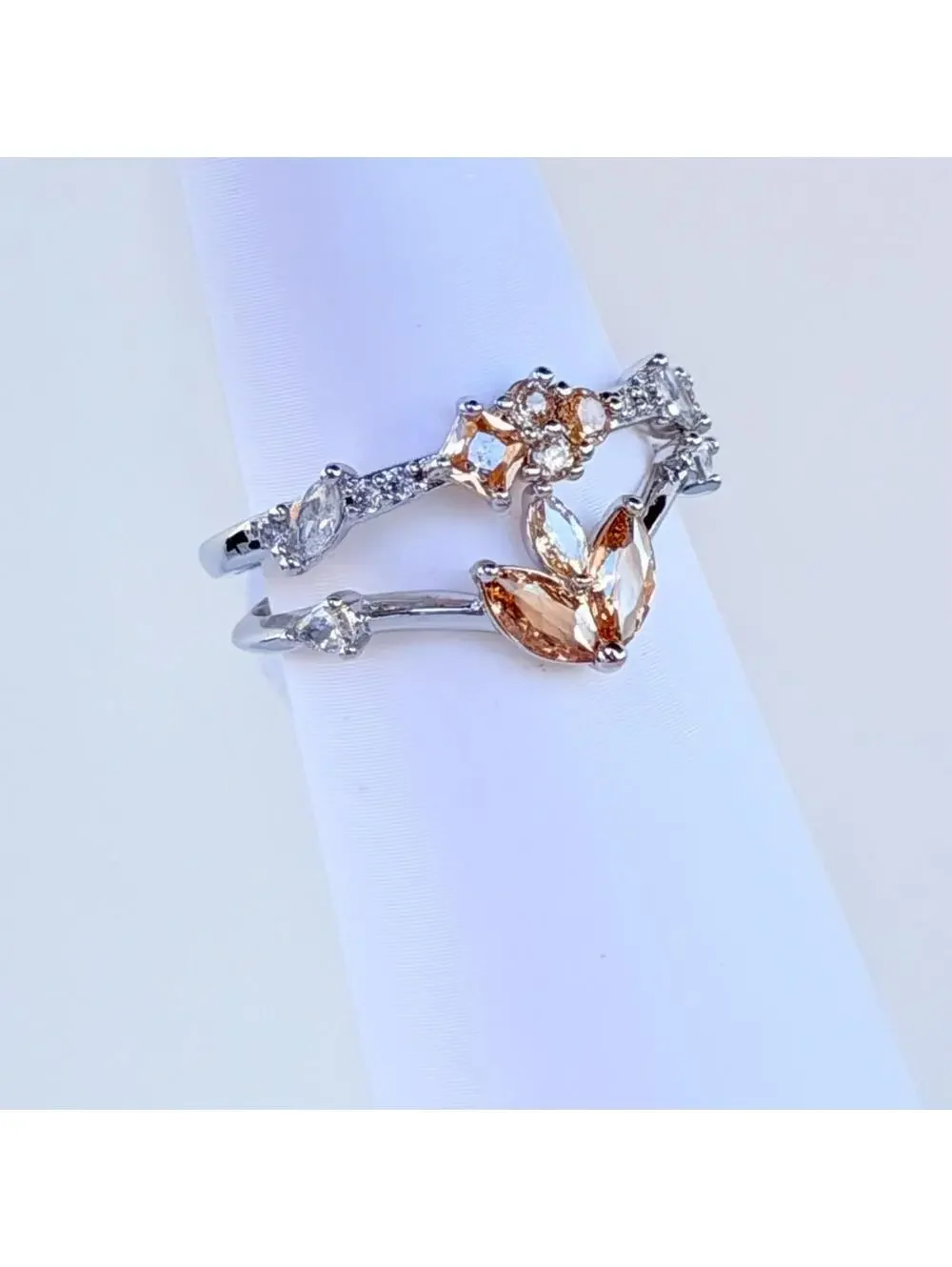 Bomb Party 2pc Ring Sz 8 “Delightful Grace” Smokey Topaz on Rhodium